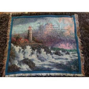Thomas Kincaid "Painter of Light" Throw Rug Wall Hanging 49" X 57" Psalm 91:2